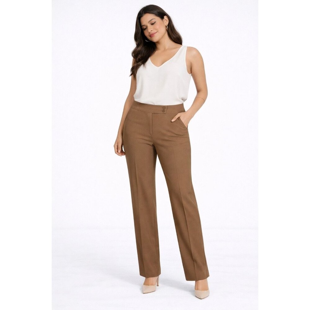 Anne Klein Womens Nutmeg Crinklette Straight Leg Pants Size 2P
